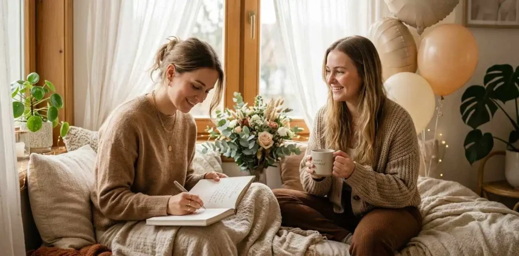 Sisters sharing a quiet birthday moment together