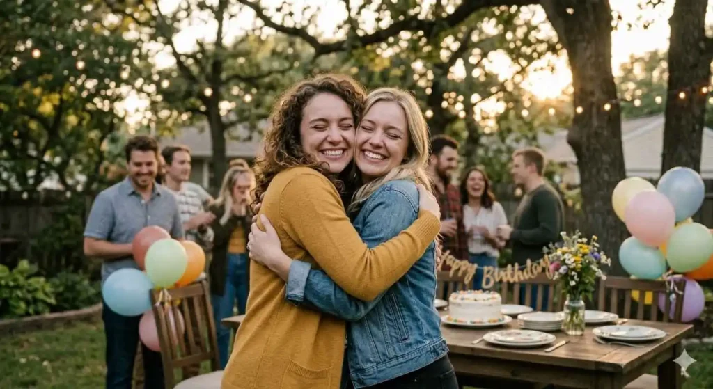Childhood friends celebrating birthday with nostalgia