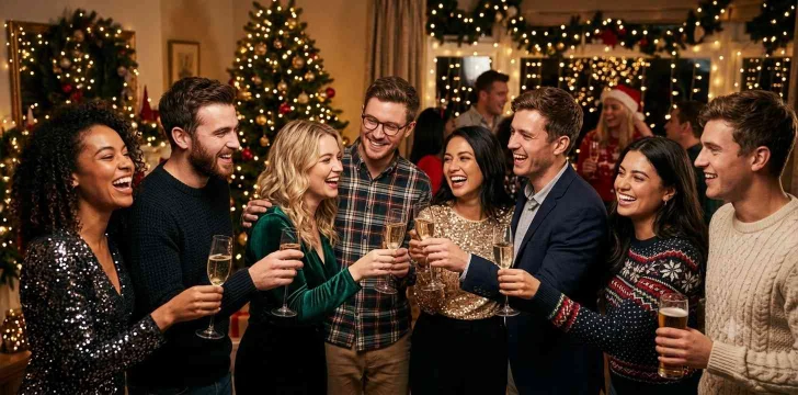 Friends celebrating at festive holiday party