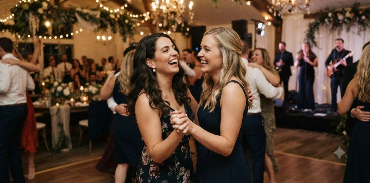 Cousins celebrating together at a wedding reception