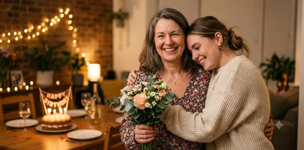 Daughter hugging mother on birthday celebration