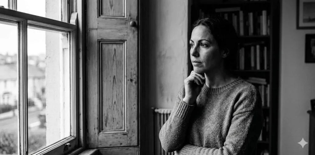 Person reflecting thoughtfully in quiet solitude