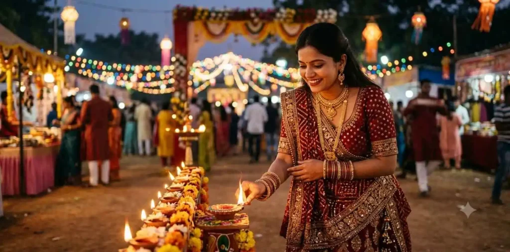 Girl in traditional dress celebrating festival