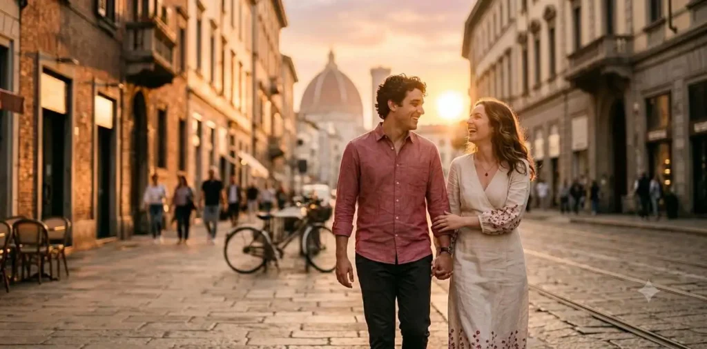 Couple sharing romantic moment in red theme