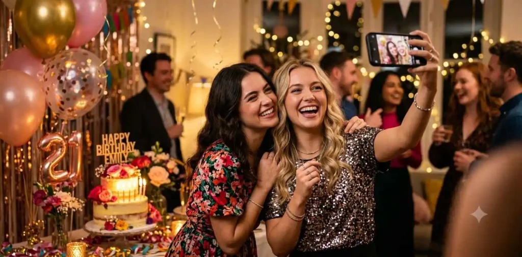 Sisters laughing during a birthday celebration moment
