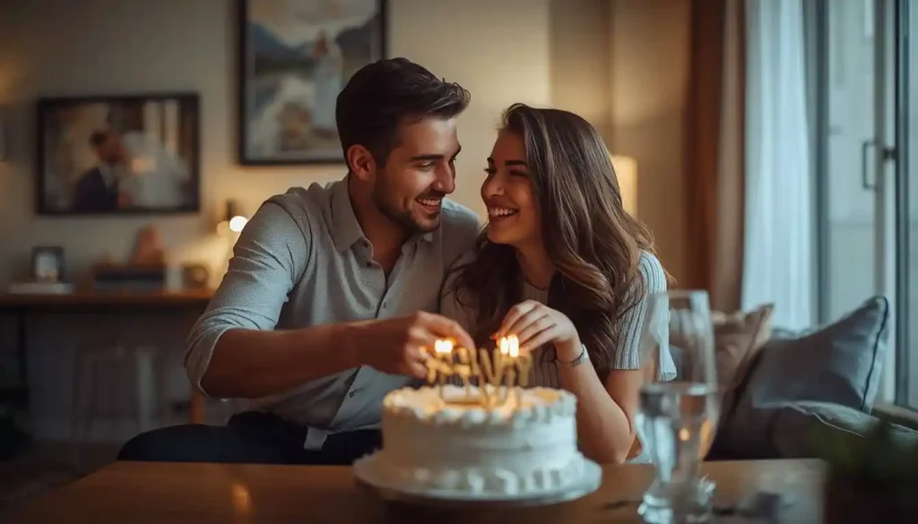 Young couple celebrating first anniversary together