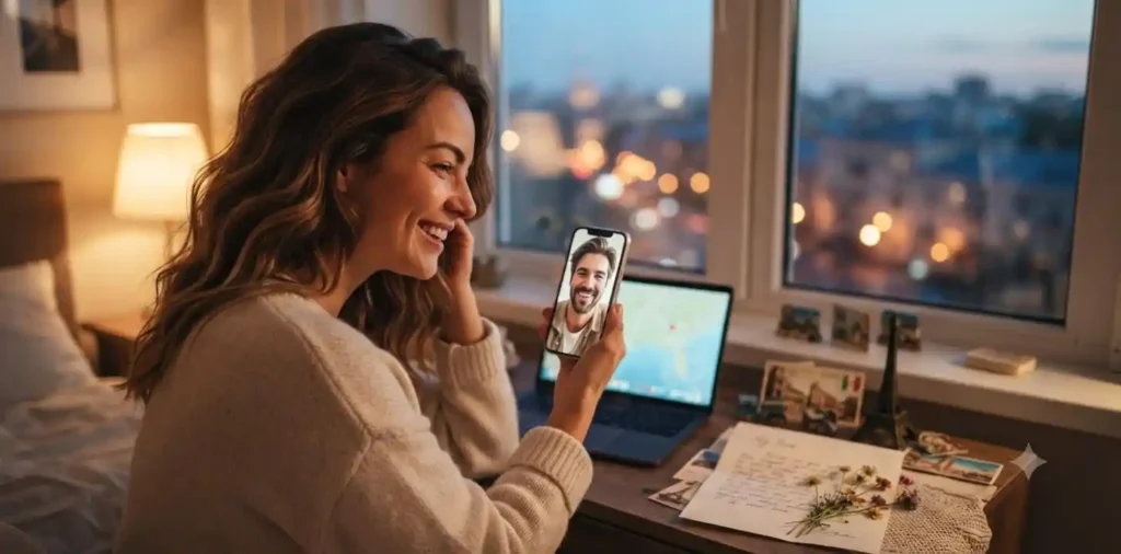 Woman smiling during video call