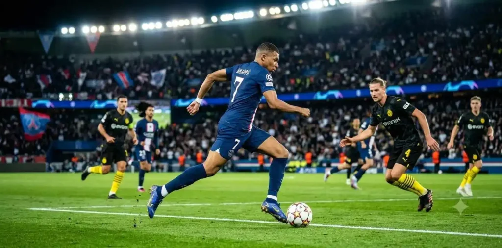 Football player running during intense match