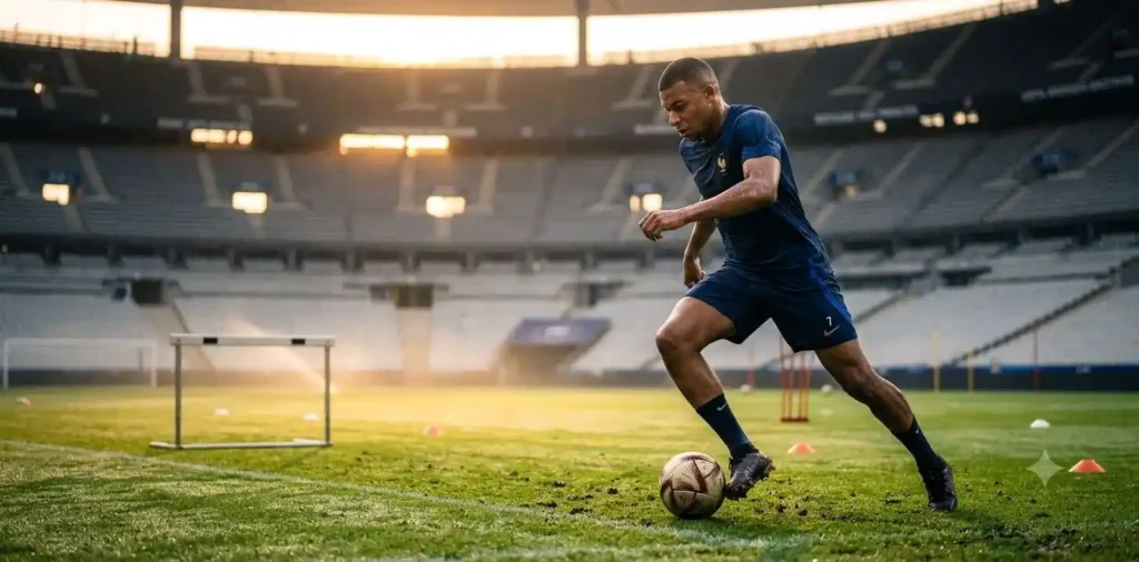 Athlete training alone on football field