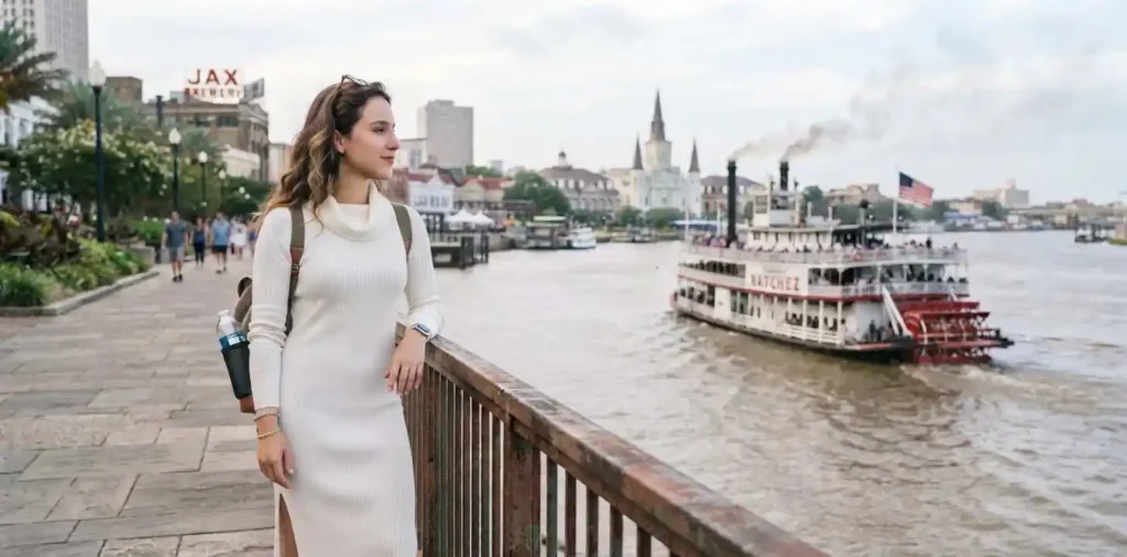 Traveler beside the Mississippi River