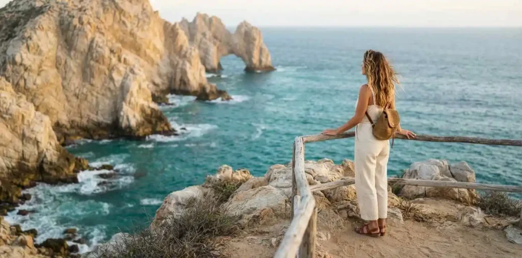 Traveler admiring the Cabo coastline