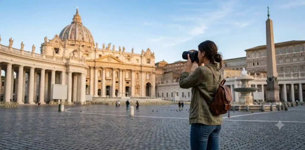 Traveler admiring St. Peter's Basilica in Vatican City