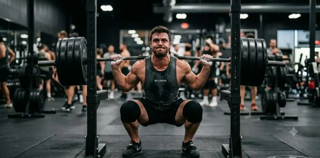 Athlete lifting heavy weights during gym workout