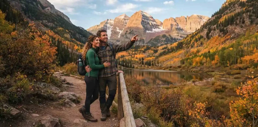 Traveler exploring scenic Aspen mountain landscape
