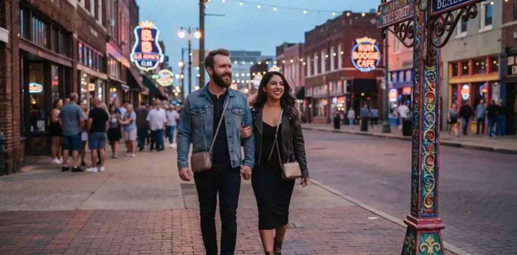 Friends exploring Beale Street in Memphis