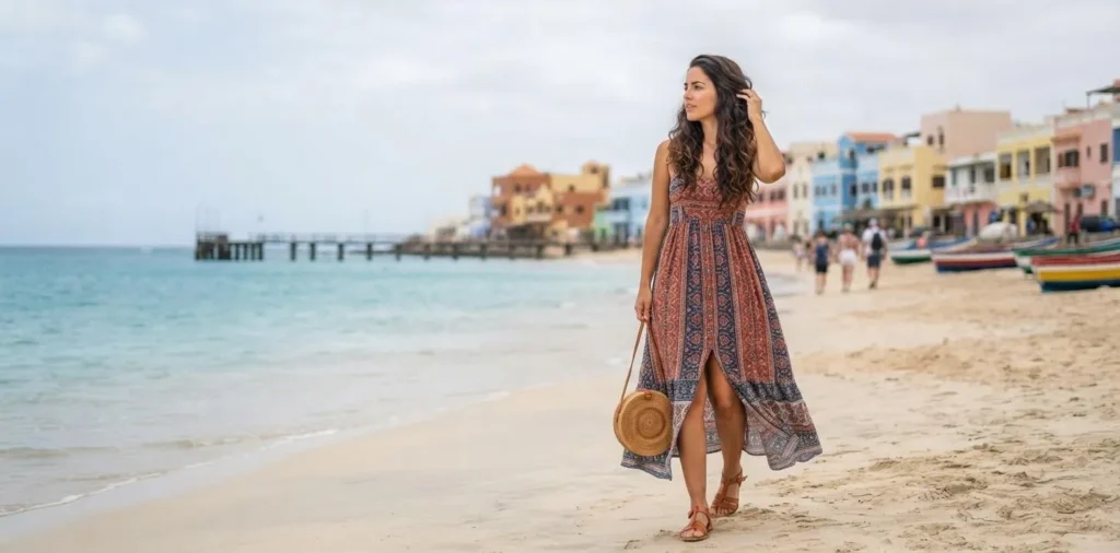 Traveler enjoying Cape Verde coastal scenery