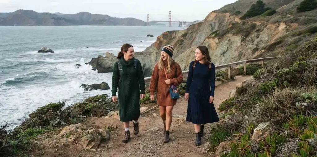 Friends exploring a rugged California coastline