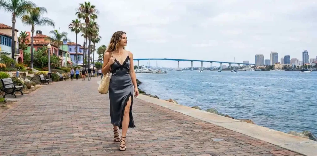 Traveler exploring Coronado Island waterfront