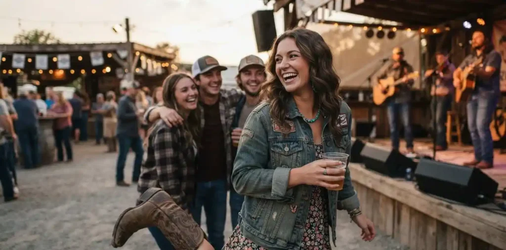 Country girl enjoying live music outdoors