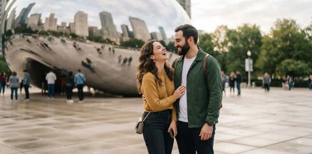Couple enjoying Cloud Gate together