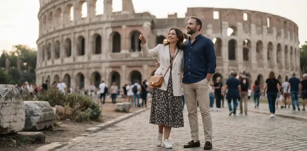 Couple admiring the Colosseum together
