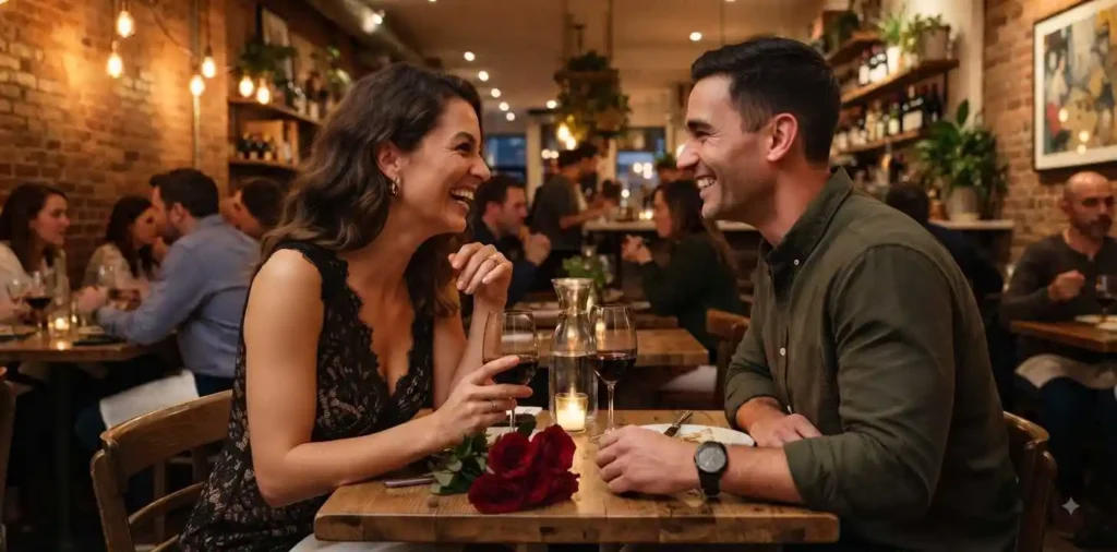 Young adults chatting at a cozy restaurant
