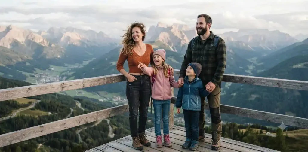 Family enjoying a scenic mountain overlook