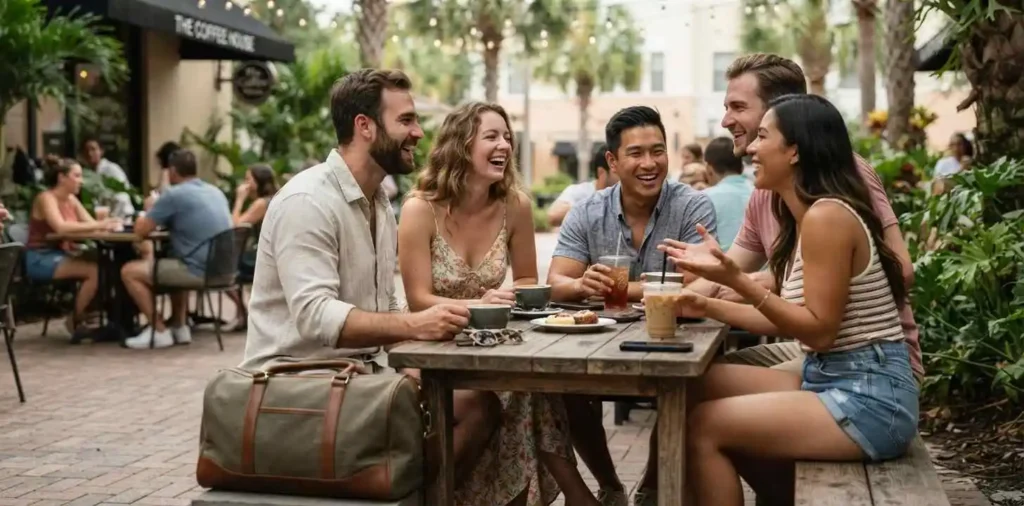 Friends laughing together during an Orlando trip