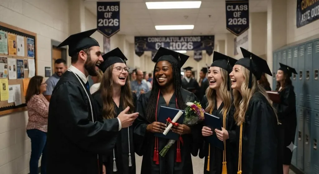 Graduates celebrating together at school