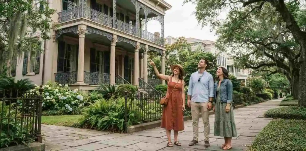 People admiring historic Garden District homes