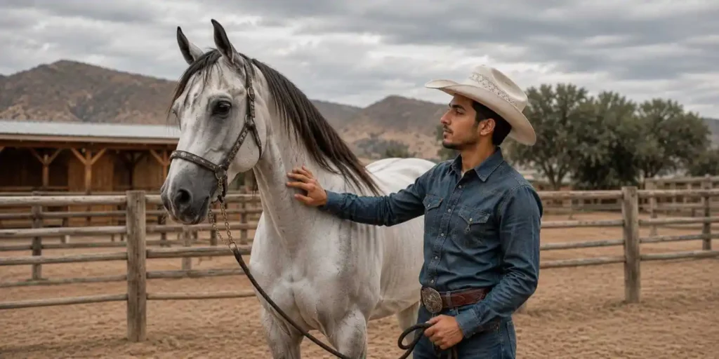 Rider gently connecting with a horse