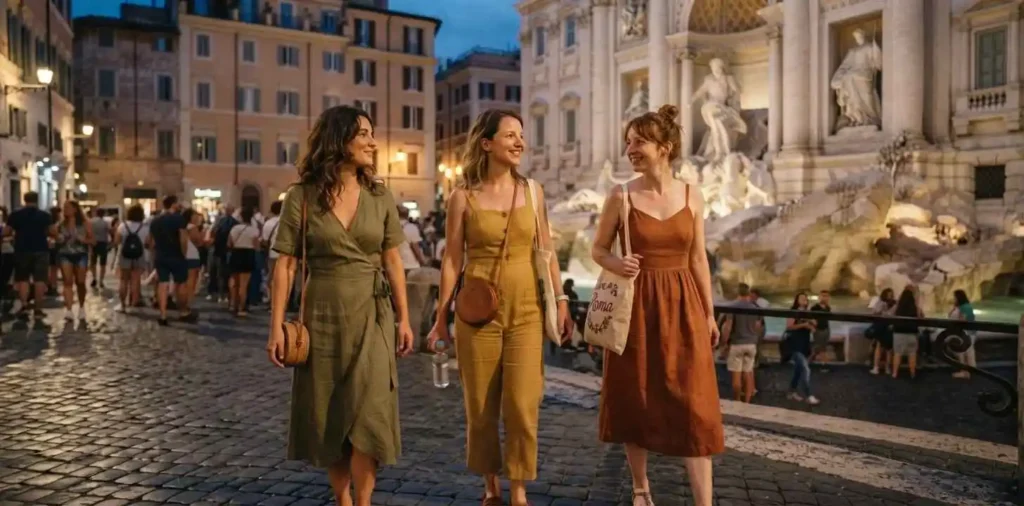 Traveler exploring Rome near Trevi Fountain