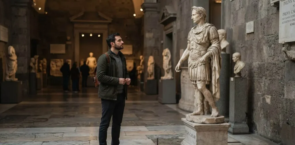 Traveler viewing Julius Caesar statue