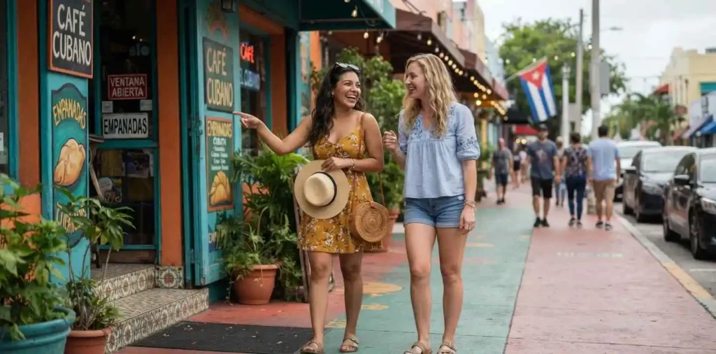 Friends exploring colorful Little Havana streets