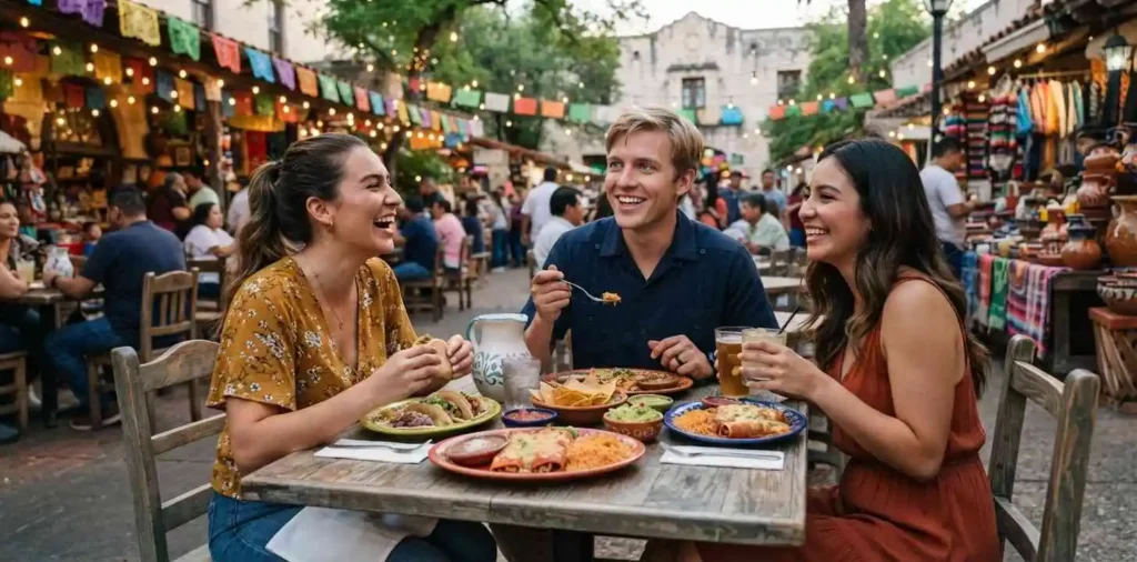 Friends enjoying San Antonio Market Square