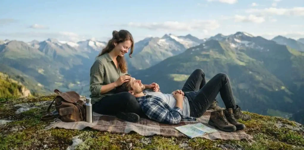 Hiker enjoying mountain viewpoint
