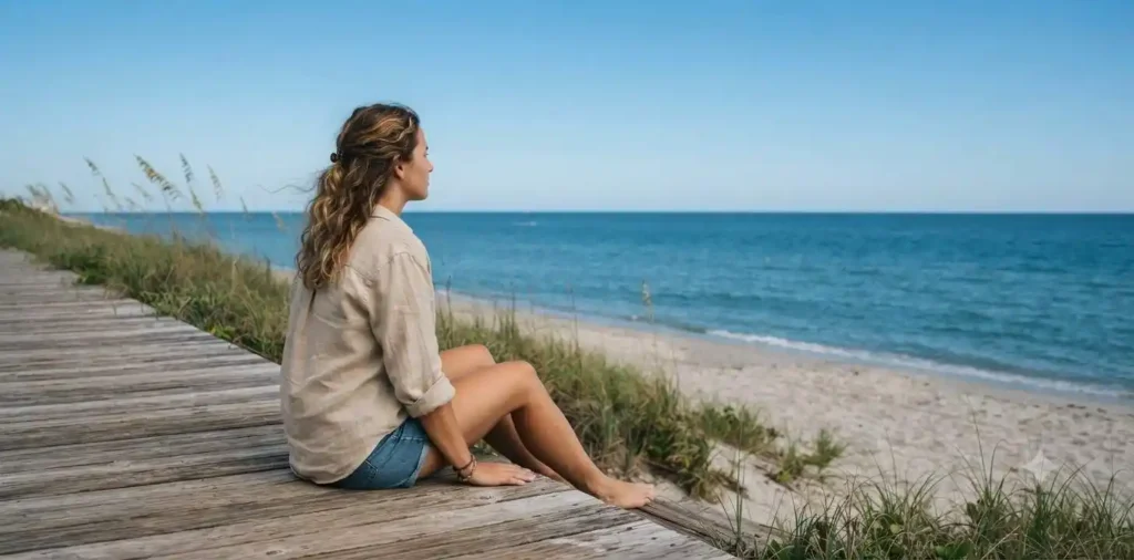 Person enjoying ocean beach view