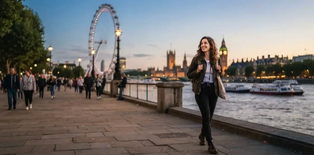 Couple walking beside the River Thames