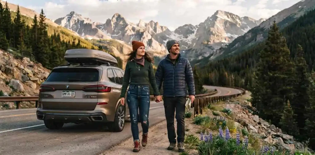 Traveler enjoying Colorado mountain road