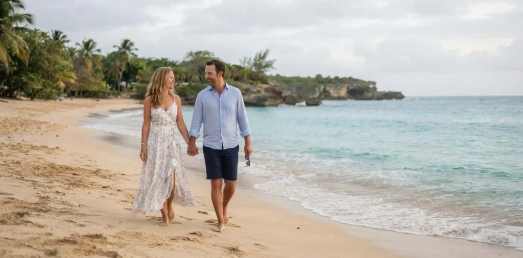 Couple holding hands beside the beach