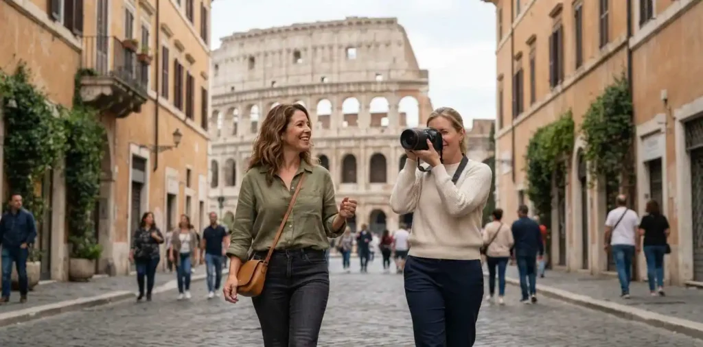 Travelers exploring Rome near the Colosseum