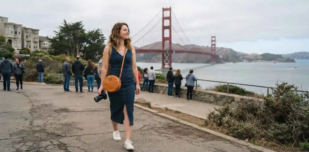 Travelers enjoying Golden Gate Bridge views