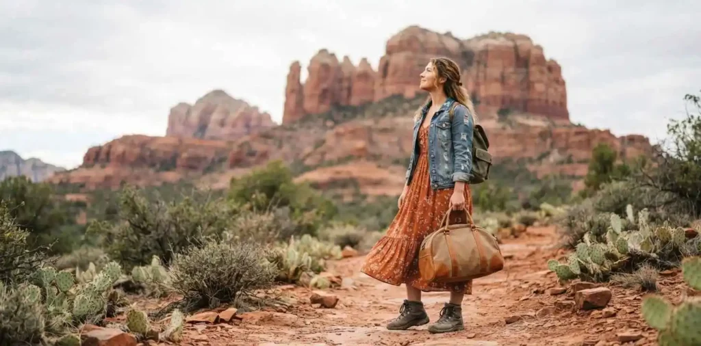 Traveler exploring Bell Rock in Sedona