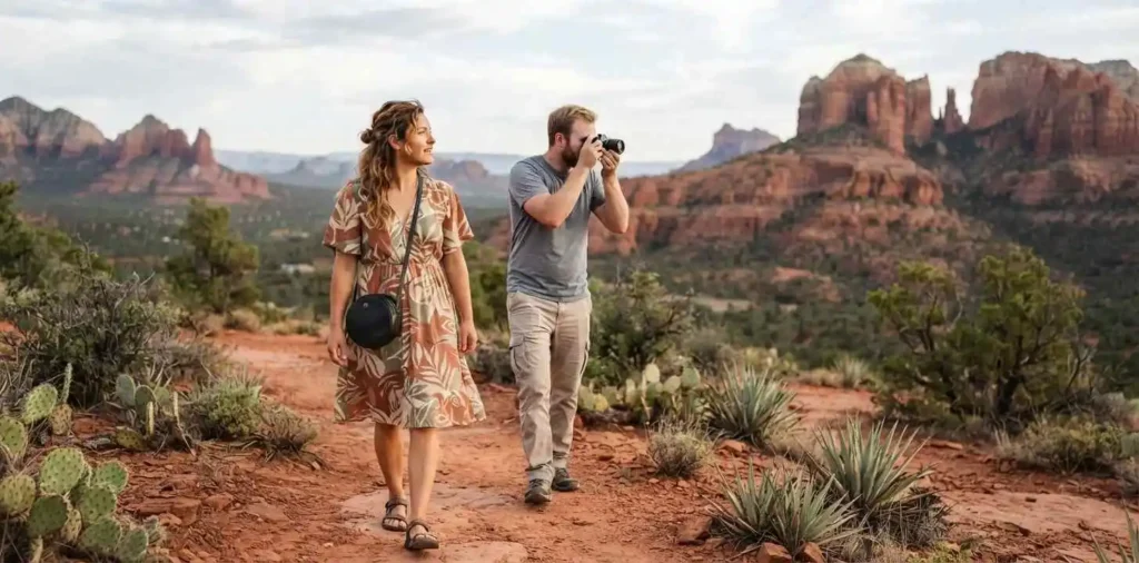 Travelers enjoying Sedona red rock scenery