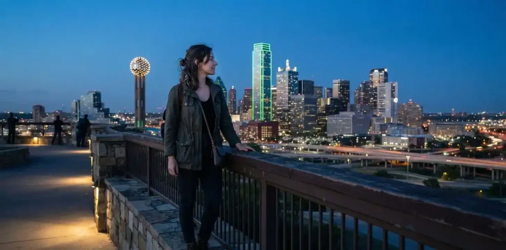 Traveler admiring the Dallas skyline