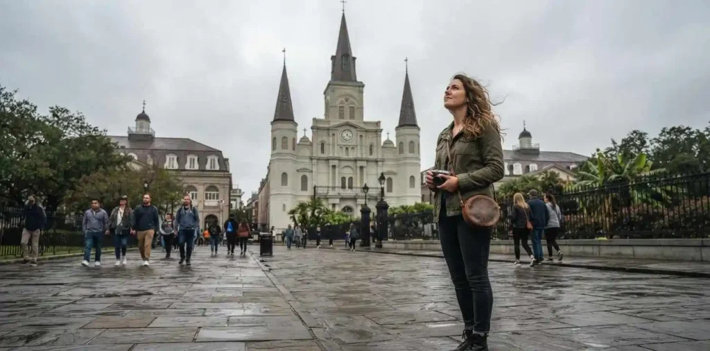 Travelers admiring St. Louis Cathedral