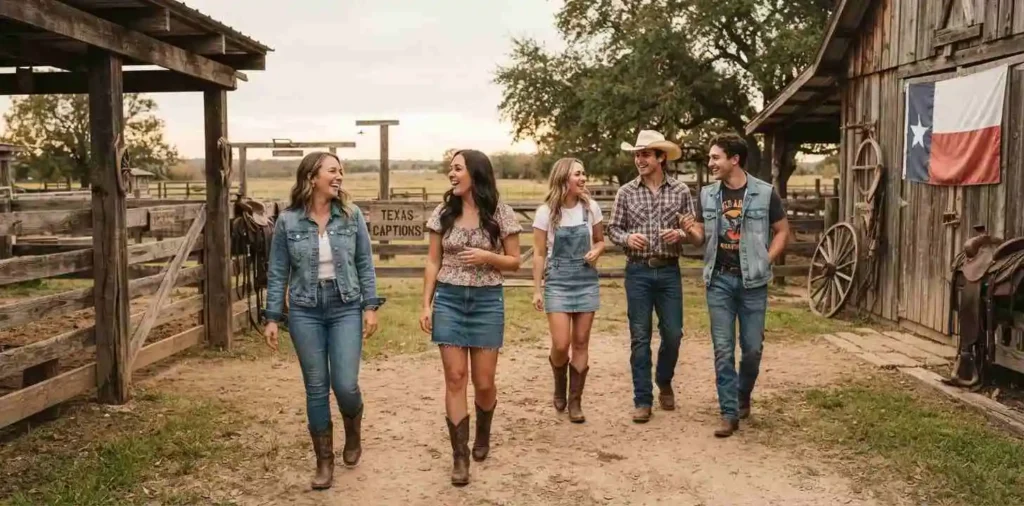 Friends enjoying a Texas western-themed outing