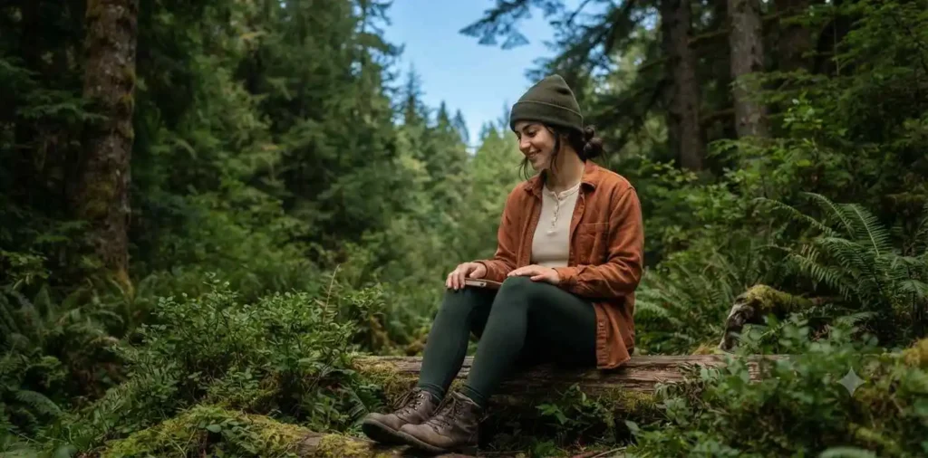 Person exploring a peaceful woodland trail
