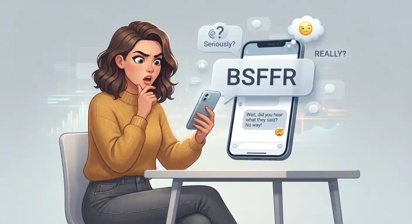 Adult reacting with disbelief to a BSFFR message on a smartphone.