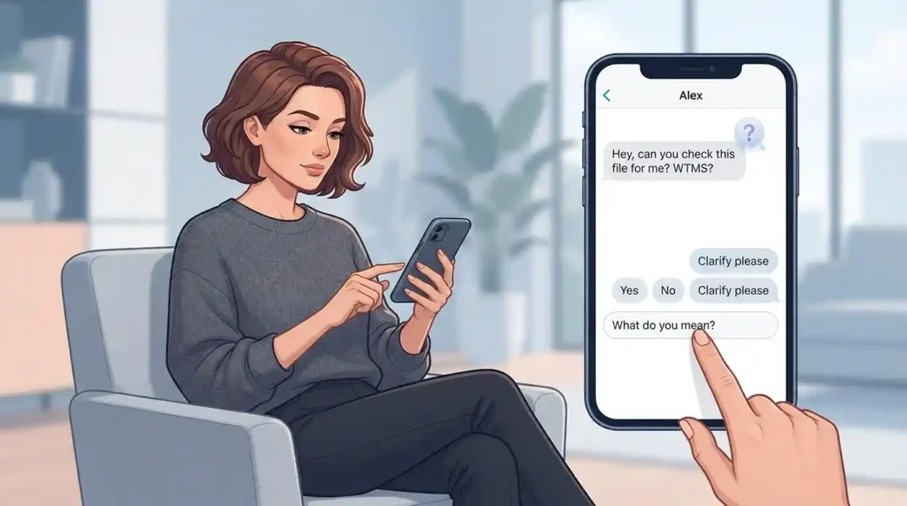 Adult asking for clarification after receiving an unclear WTMS text message
